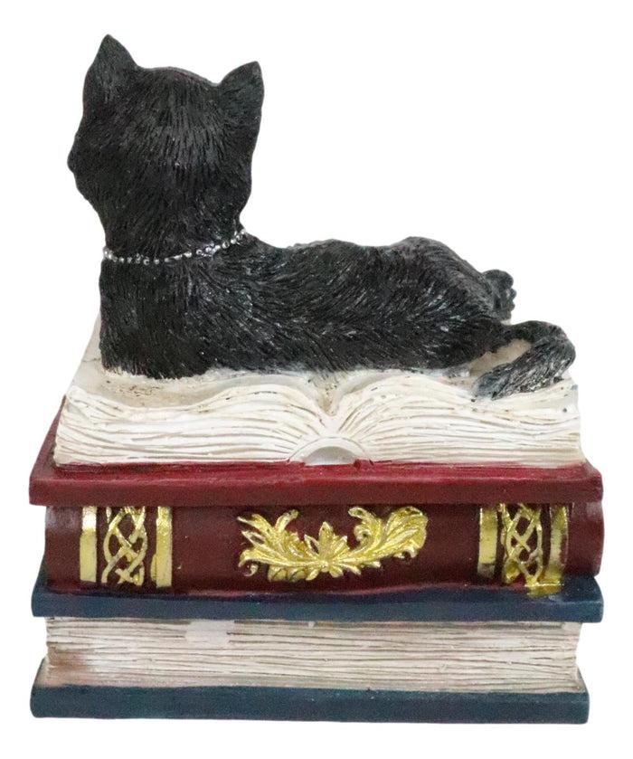 Ebros Wiccan Black Cat With Pentagram Star Red Book Of Spells Box Figurine
