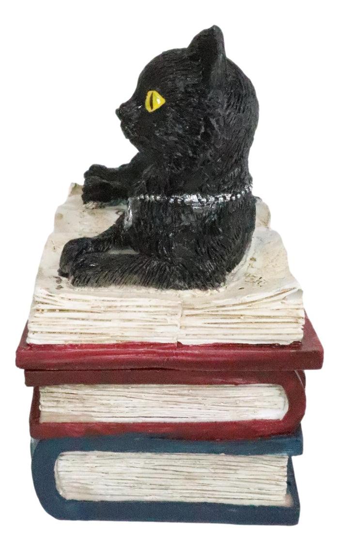 Ebros Wiccan Black Cat With Pentagram Star Red Book Of Spells Box Figurine