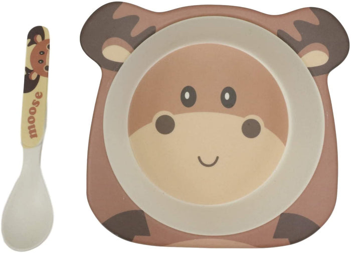 Ebros Wild Moose 5 Piece Organic Bamboo Dinnerware Set For Kids Children Toddler