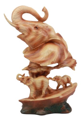 Ebros Wildlife Elephant Bust Statue 12" Tall Faux Wood Resin Wildlife Safari Elephant Family Migration Scene Figurine