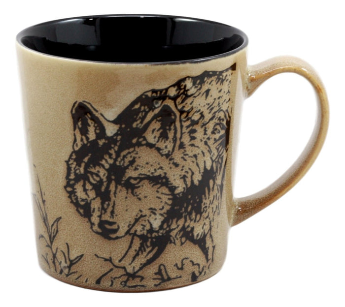 Ebros Wildlife Prowling Alpha Wolf Coffee Mug 16oz Ceramic Cup Glazed Stoneware