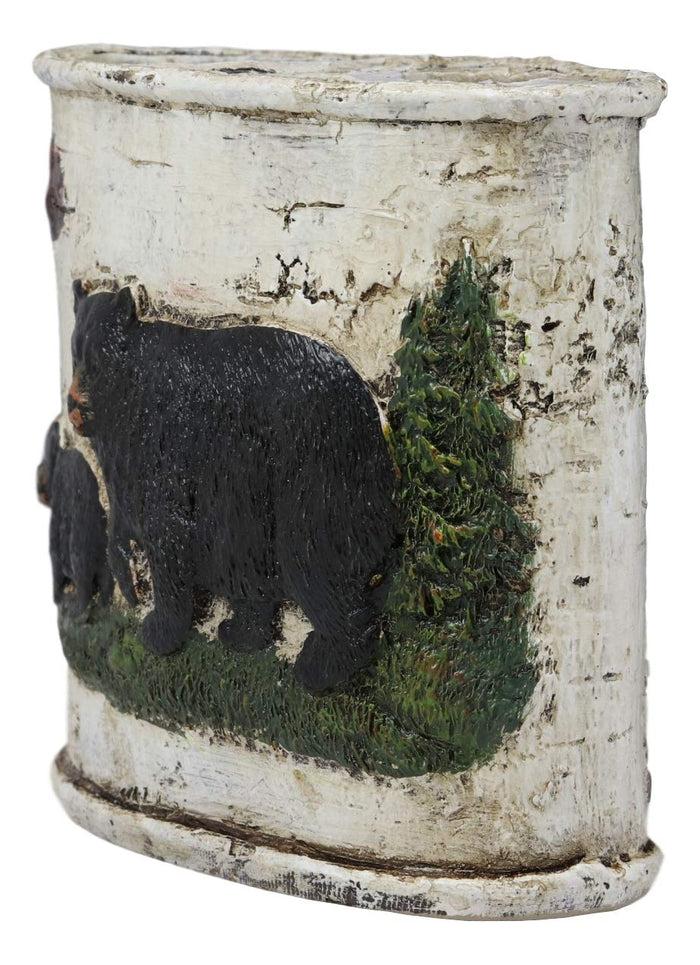 Ebros Wildlife Rustic Black Bear In Pine Trees Forest Bathroom Accent Resin Figurine Accessories With Birch Wood Finish Western Country Cabin Lodge Decorative (Toothbrush And Toothpaste Holder)