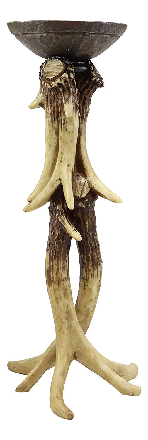 Ebros Wildlife Rustic Buck Elk Deer Stag Entwined Antlers Candle Holder Stand 14" Tall Nature Lovers Hunters Cabin Lodge Country Home Decorative Antler Candleholder Accent Centerpiece (1)