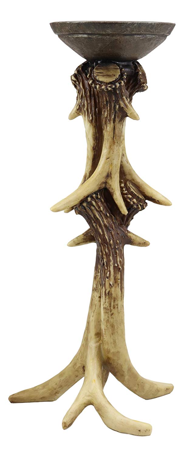 Ebros Wildlife Rustic Buck Elk Deer Stag Entwined Antlers Candle Holder Stand 14" Tall Nature Lovers Hunters Cabin Lodge Country Home Decorative Antler Candleholder Accent Centerpiece (1)