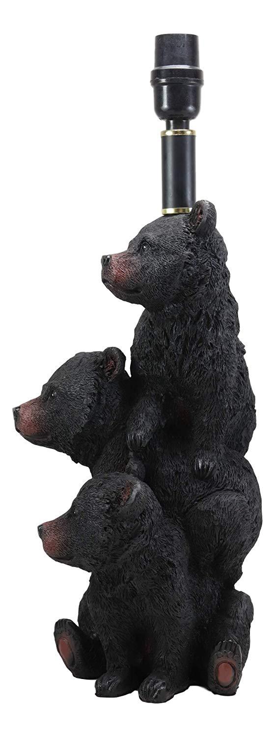 Ebros Wildlife Rustic Cabin Lodge Decor Whimsical Stacked Up 3 Playful Black Bear Cubs On Piggyback Table Lamp Statue With Shade 23.75"High Forest Bear Family Desktop Lamps