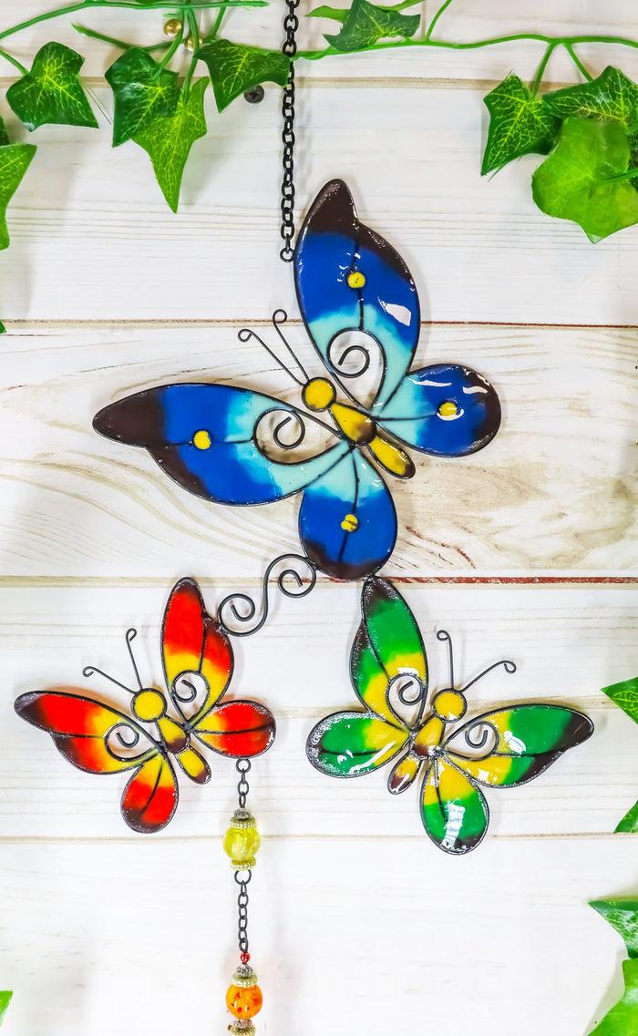 Ebros Wind Chime With Black Coated Gems Butterfly Hanging Garden Decoration