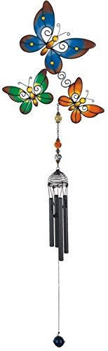 Ebros Wind Chime With Black Coated Gems Butterfly Hanging Garden Decoration