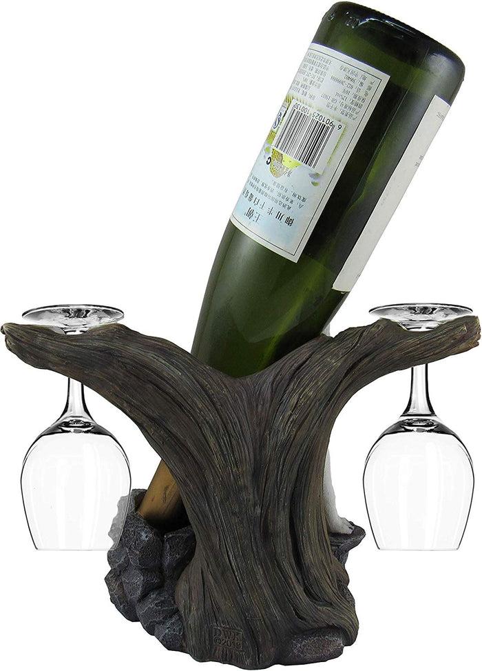 Ebros Wine Of The Wild Howling White Wolf Wine Holder Set With Glasses 10-inch