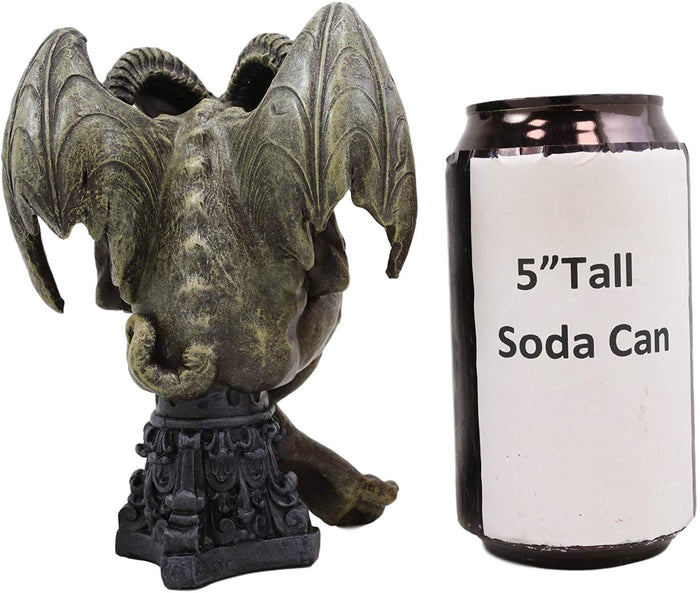 Ebros Winged Ram Horned Gargoyle Sitting On Cathedral Pedestal Statue 6" High