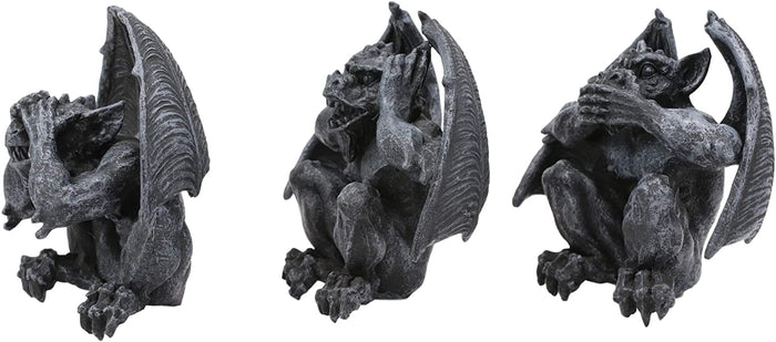 Ebros Winged See Hear Speak No Evil Squatting Gargoyle Shelf Sitters 3.75" Tall