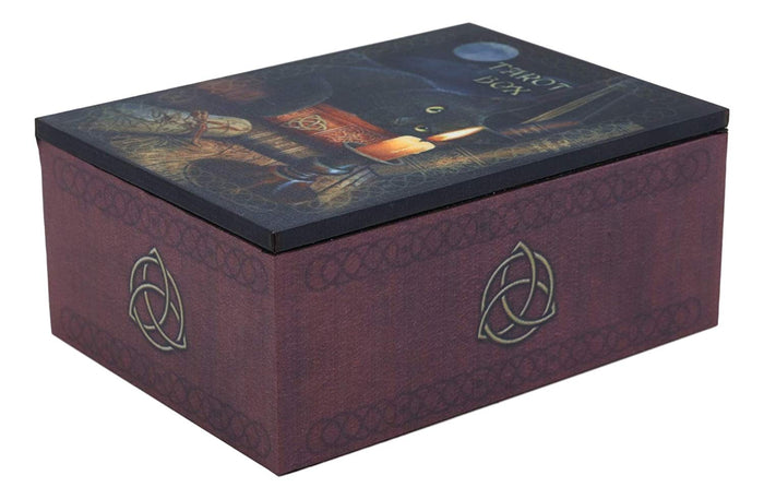 Ebros Witching Hour Black Cat Under The Full Moon Tarot Card Deck Holder Jewelry Box Accessories Mystical Feline Cats Wicca Witchcraft Talisman Tarots Fortune Teller Psychic Boxes Decors