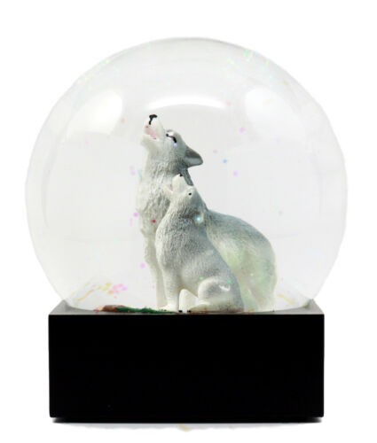 Ebros Wolf Water Globe Alpha Wolf & Cub Family Collectible Figurine 4.5"Tall