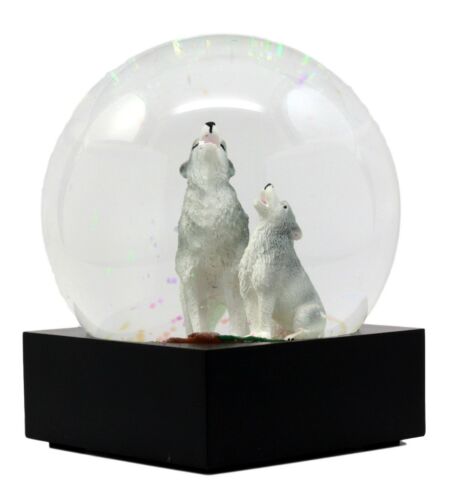 Ebros Wolf Water Globe Alpha Wolf & Cub Family Collectible Figurine 4.5"Tall