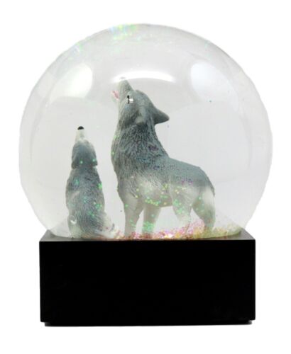 Ebros Wolf Water Globe Alpha Wolf & Cub Family Collectible Figurine 4.5"Tall