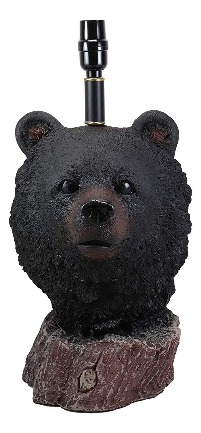 Ebros Woodland Rustic Cabin Lodge Decor Mountain Black Bear Head Bust Table Lamp Statue With Shade 23"High Forest Bears Bedside Desktop Lamps Vintage Design Home Accent