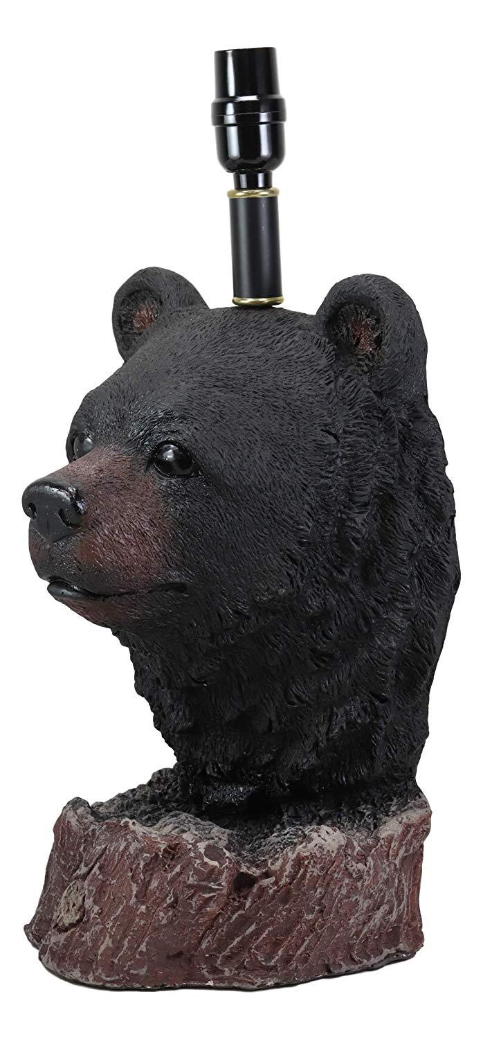 Ebros Woodland Rustic Cabin Lodge Decor Mountain Black Bear Head Bust Table Lamp Statue With Shade 23"High Forest Bears Bedside Desktop Lamps Vintage Design Home Accent