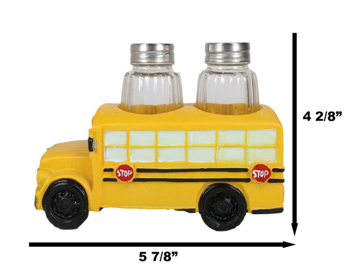 Ebros Yellow School Bus Decorative Glass Salt Pepper Shakers Holder Resin 6"L