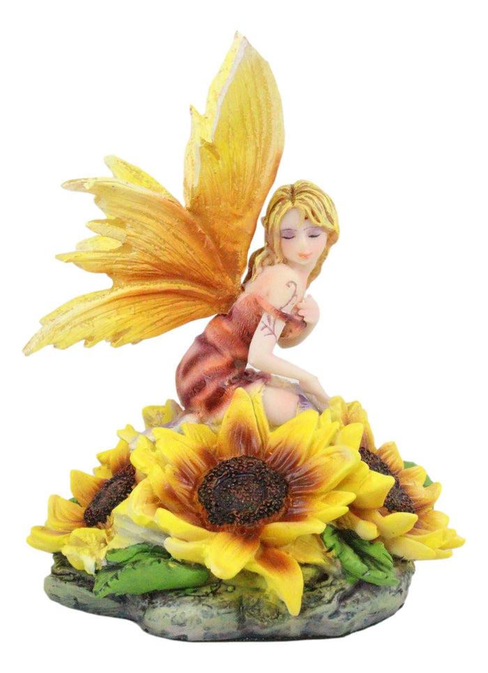 Ebros Yellow Spring Blossom Sunflower Fairy Figurine 5"H Meadow Legends Faerie