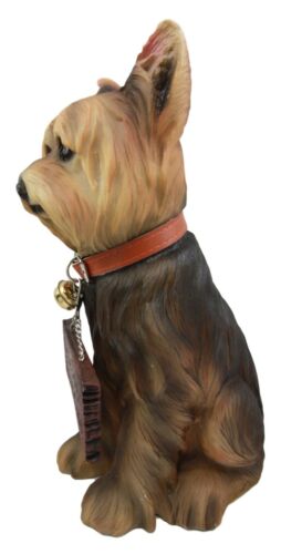 Ebros Yorkie Dog Garden Statue 12.5"H Yorkshire Terrier Figurine With Jingle Collar And Sign Patio Welcome Decor Guest Greeter Realistic Animal Dogs Sculpture