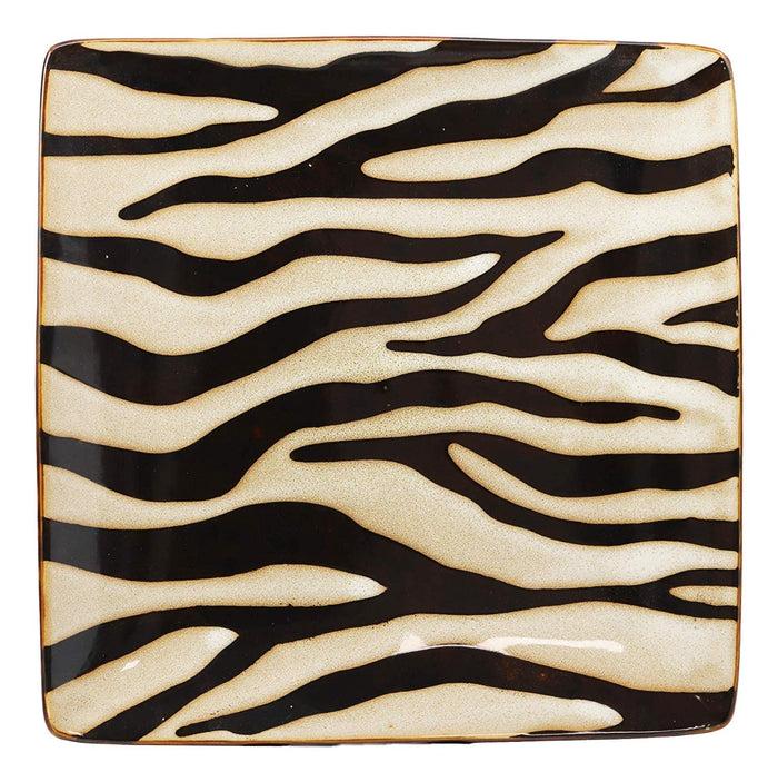 Ebros Zebra Horse Prints Large Square Dinner Plate Set Of 2 10.75" Plates
