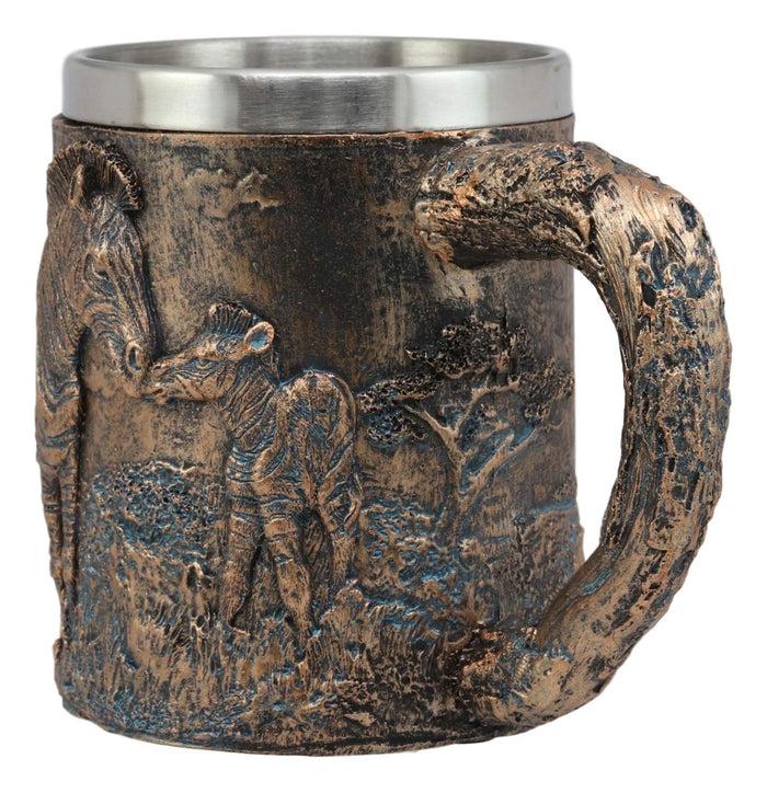 Ebros Zebra Horse With Foal Coffee Mug Textured With Rustic Tree Bark Design