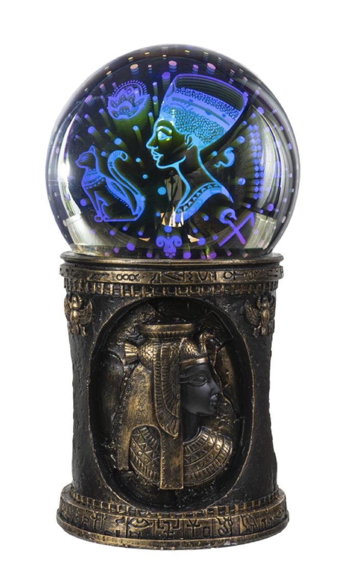 Egyptian Cleopatra Golden Column With Nefertiti Bastet LED Light Glass Ball