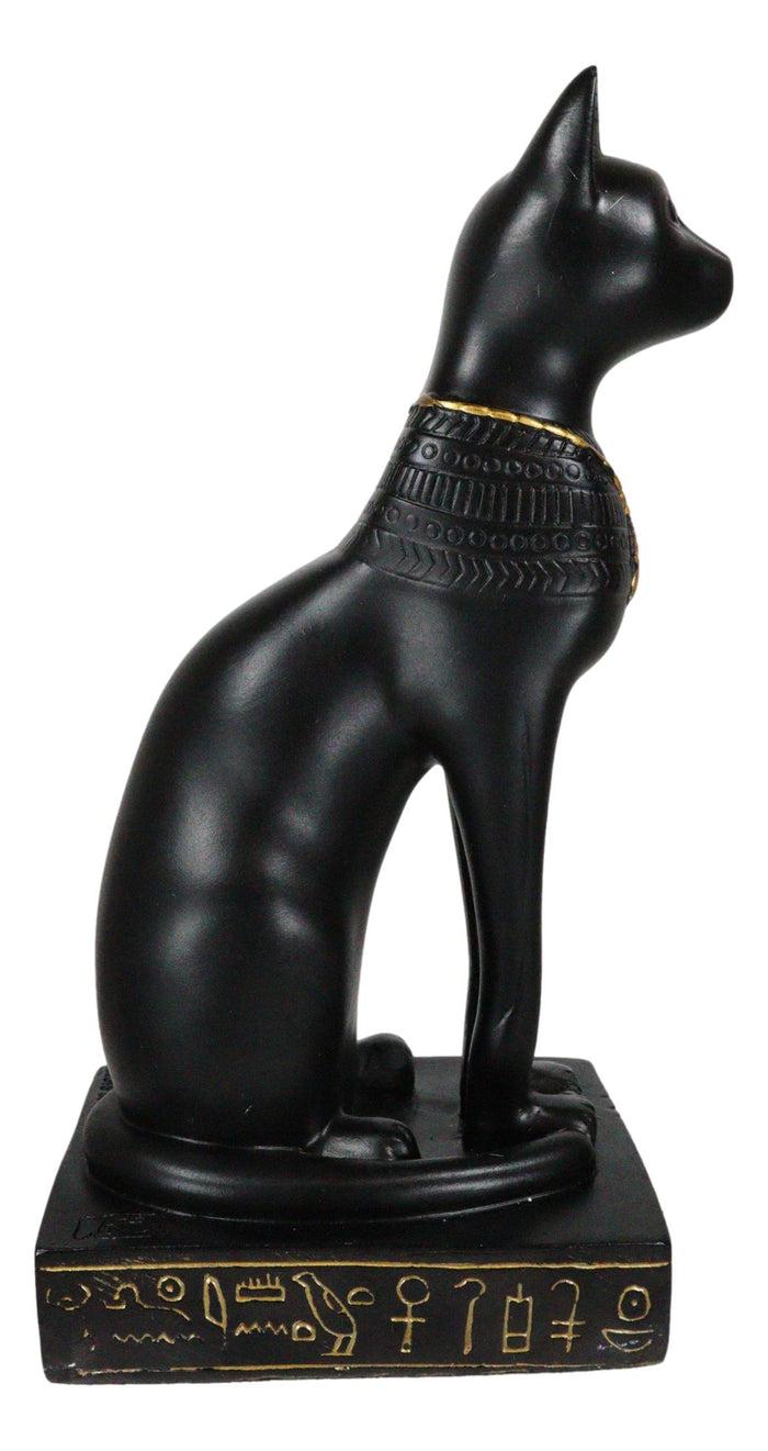 Egyptian Feline Goddess Sitting Cat Bastet With Golden Scarab Necklace Figurine