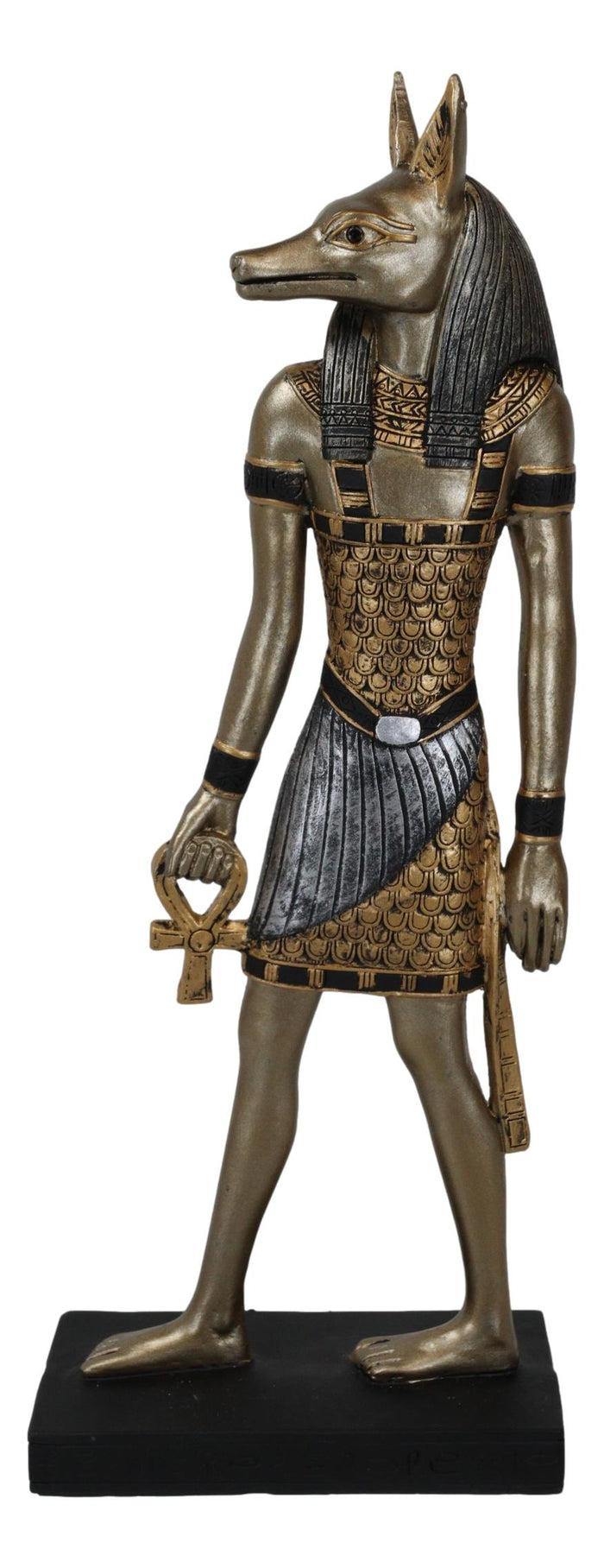 Egyptian God Of The Dead Anubis Holding Ankh & Staff Slim Profile Figurine 10" H