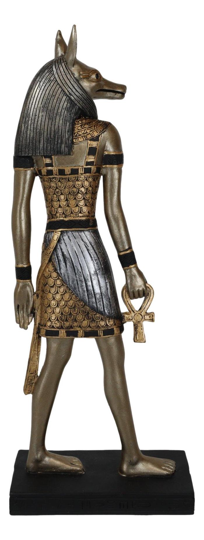 Egyptian God Of The Dead Anubis Holding Ankh & Staff Slim Profile Figurine 10" H