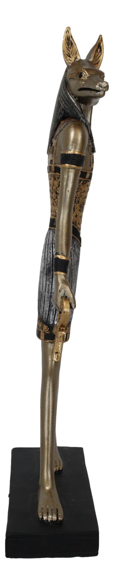Egyptian God Of The Dead Anubis Holding Ankh & Staff Slim Profile Figurine 10" H