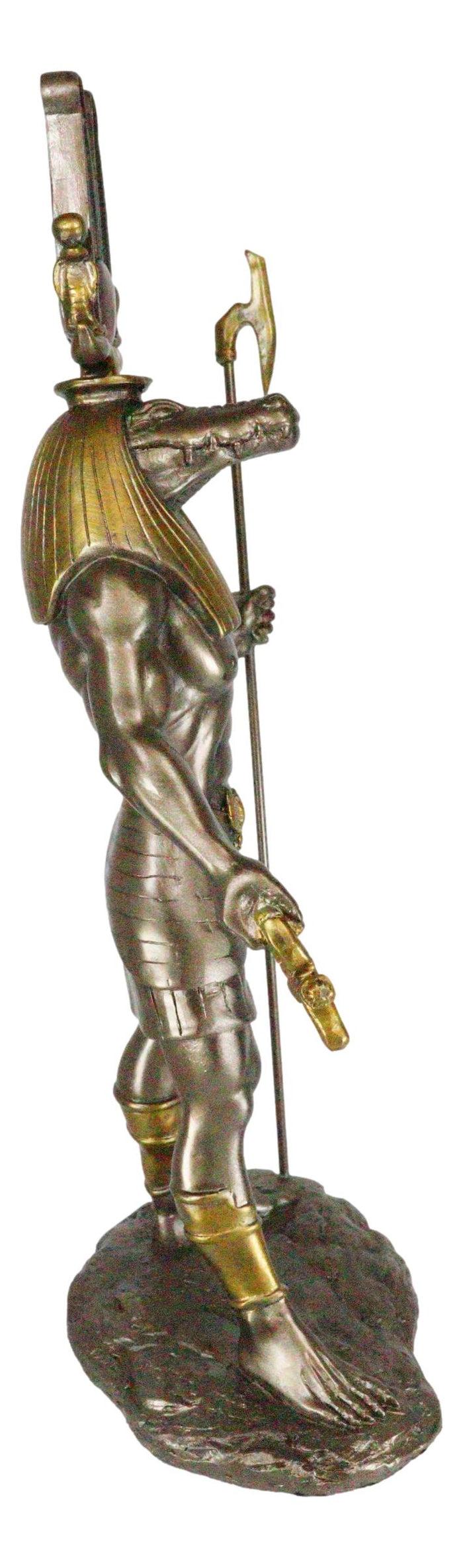 Egyptian God Of The Nile Military Prowess Sobek With Ankh Sculpture 12"H Figurine