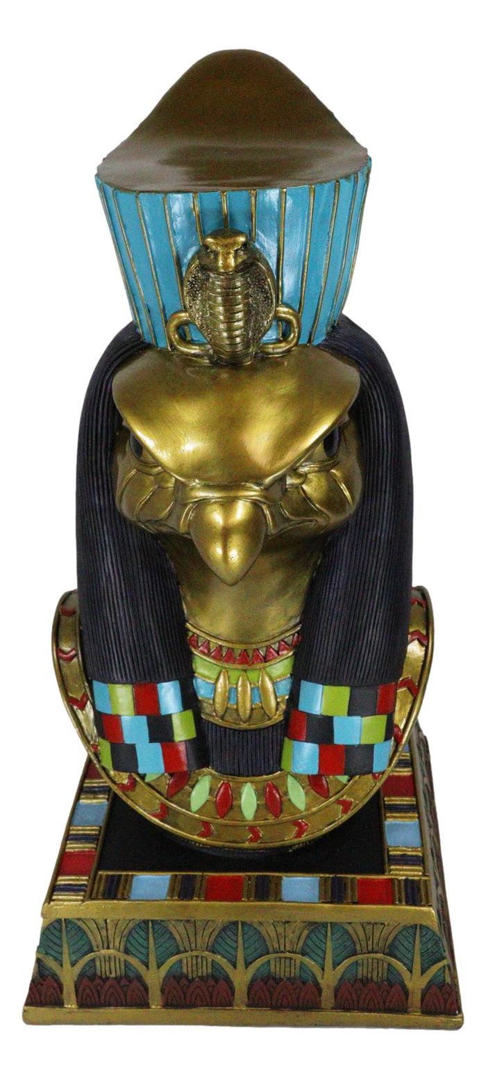 Egyptian God Of The Sky And Sun Horus Ra With Pschent Bust Statue With Base