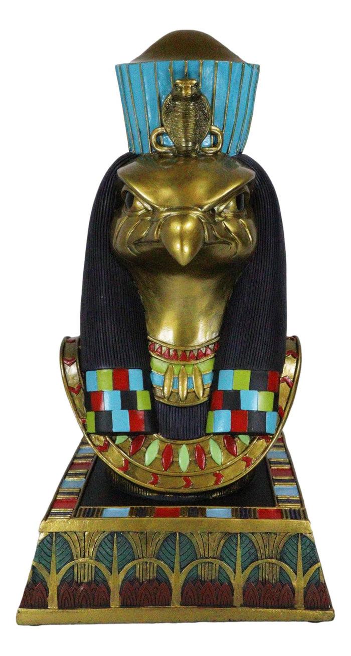 Egyptian God Of The Sky And Sun Horus Ra With Pschent Bust Statue With Base