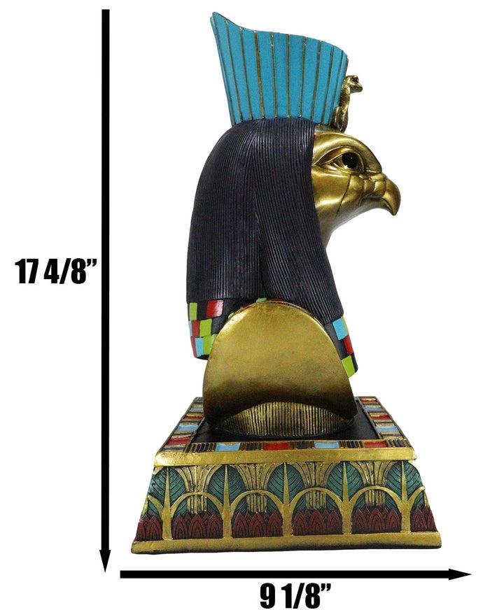 Egyptian God Of The Sky And Sun Horus Ra With Pschent Bust Statue With Base