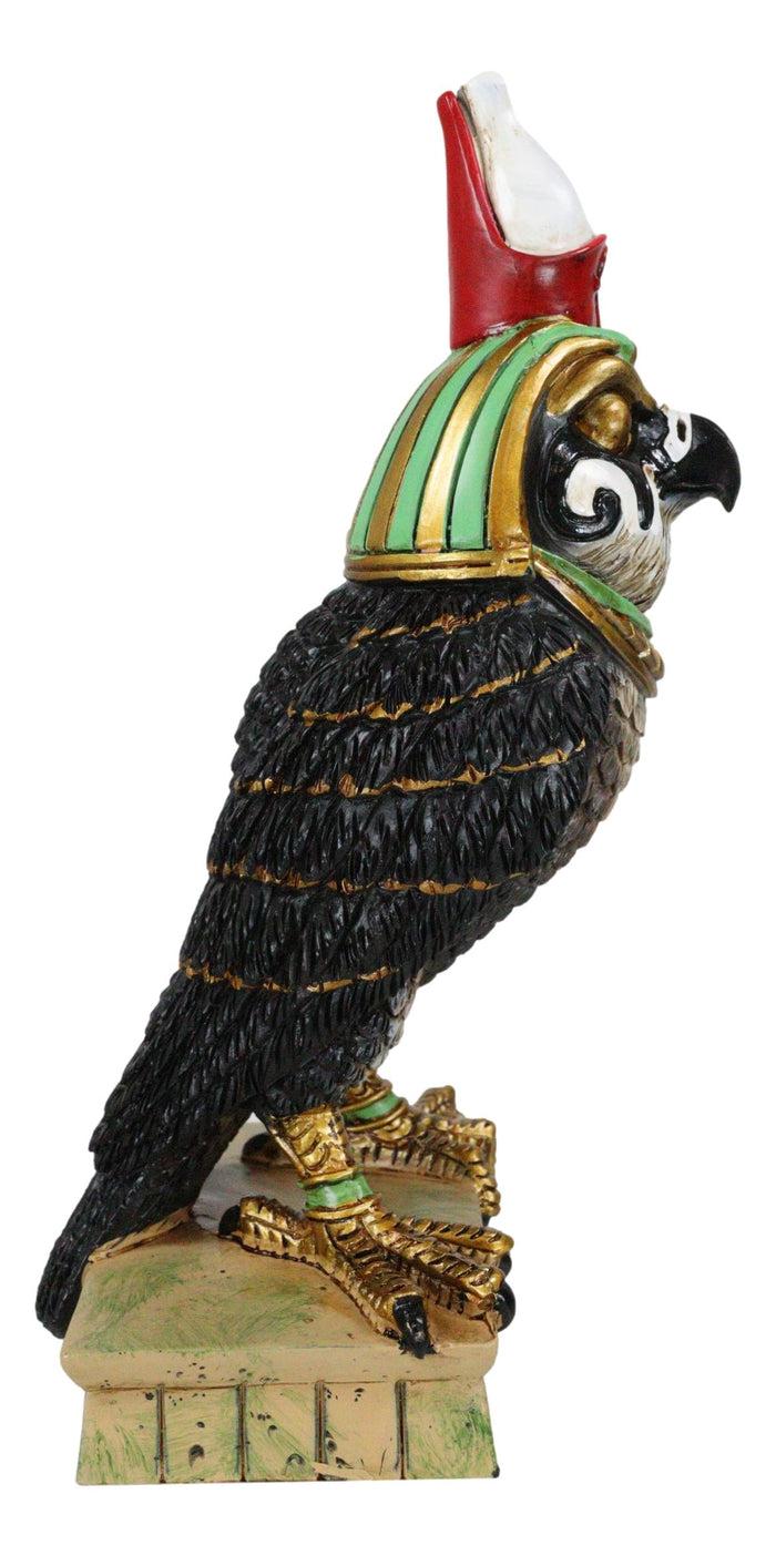 Egyptian God Of The Sky Horus Falcon Bird With Pschent Crown On Base Figurine