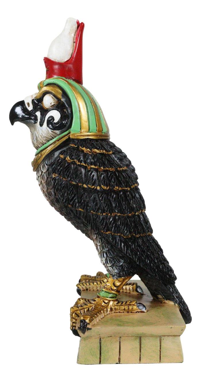 Egyptian God Of The Sky Horus Falcon Bird With Pschent Crown On Base Figurine