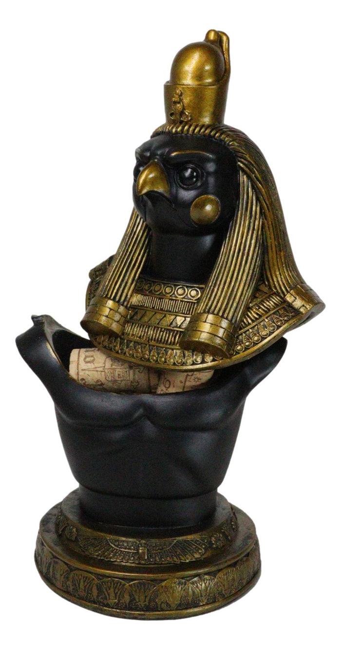 Egyptian God Of The Sky Horus Ra Bust Decorative Box With Hieroglyphic Base