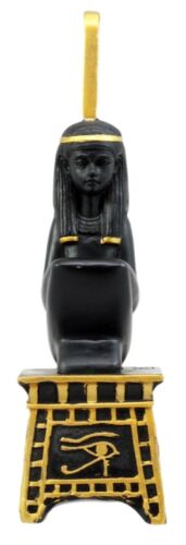 Egyptian Goddess Maat Squatting On Pedestal With Ostrich Feather Statue 6" H