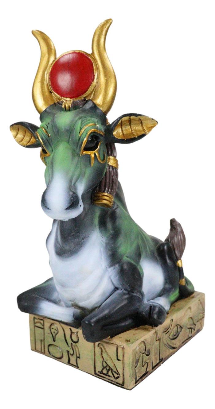Egyptian Goddess Of Love Hathor Ra Cow Sitting On Hieroglyphic Base Figurine