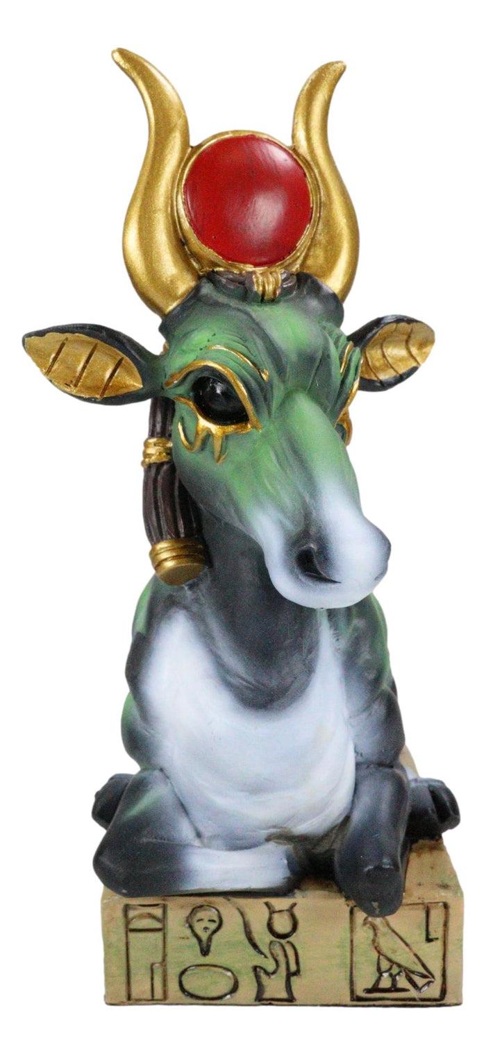 Egyptian Goddess Of Love Hathor Ra Cow Sitting On Hieroglyphic Base Figurine