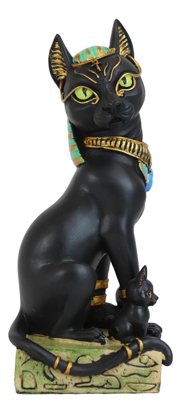 Egyptian Goddess Sitting Cat Bastet Mother With Kittens Statue In Vivid Colors