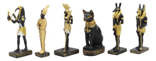 Egyptian Gods Anubis Osiris Seth Horus Bastet Thoth Miniature Statues Set Of 6