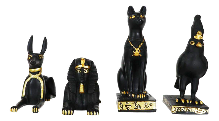 Egyptian Gods Horus Androsphinx Bastet And Anubis Mini Figurines Set Of 4