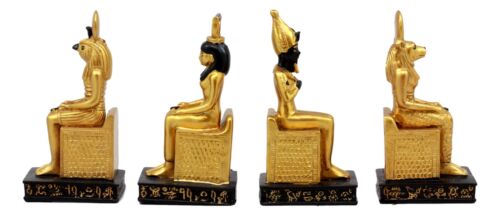 Egyptian Gods Horus Osiris Sekhmet And Isis Seated On Thrones Figurine Set Of 4