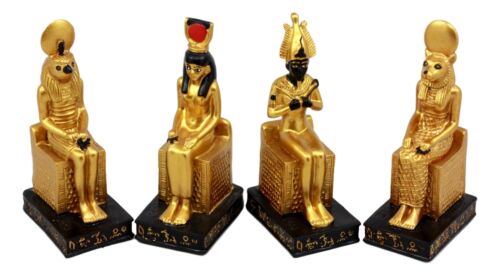 Egyptian Gods Horus Osiris Sekhmet And Isis Seated On Thrones Figurine Set Of 4