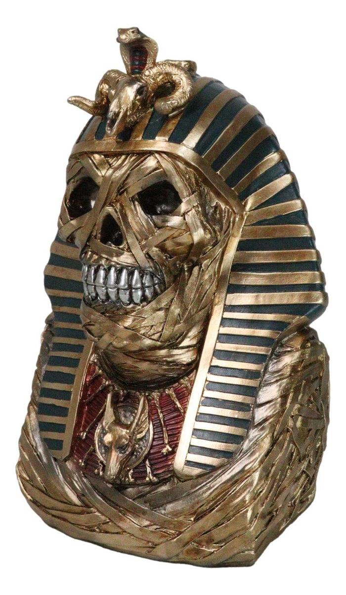 Egyptian Golden King TUT Sarcophagus Mummy Skull With Nemes Bust Figurine