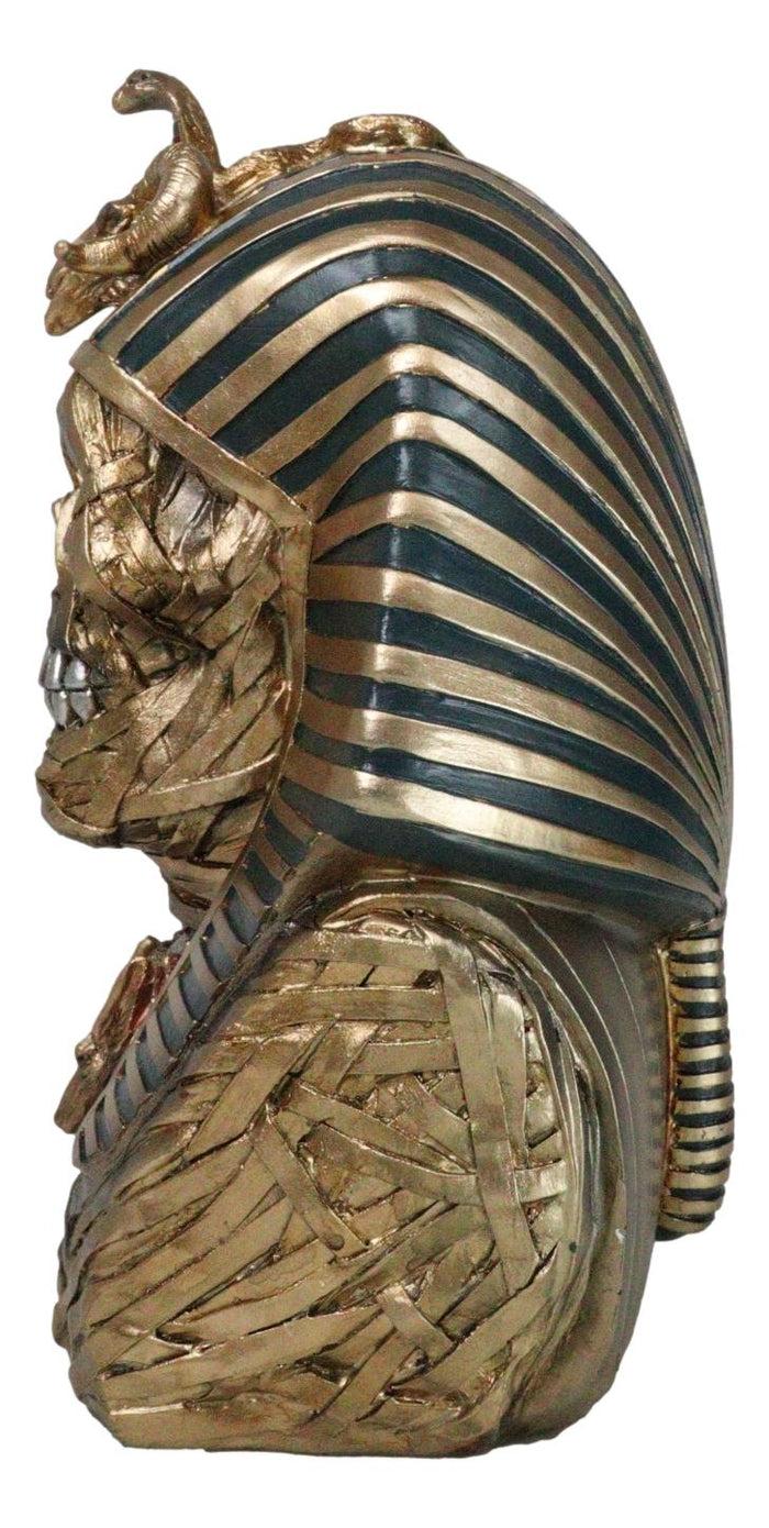 Egyptian Golden King TUT Sarcophagus Mummy Skull With Nemes Bust Figurine