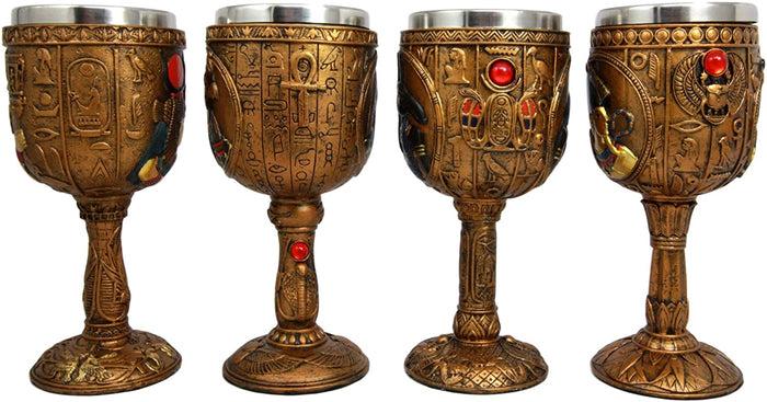 Egyptian Horus Hathor Seth And Osiris 6oz Resin Wine Goblet Chalice Set Of 4