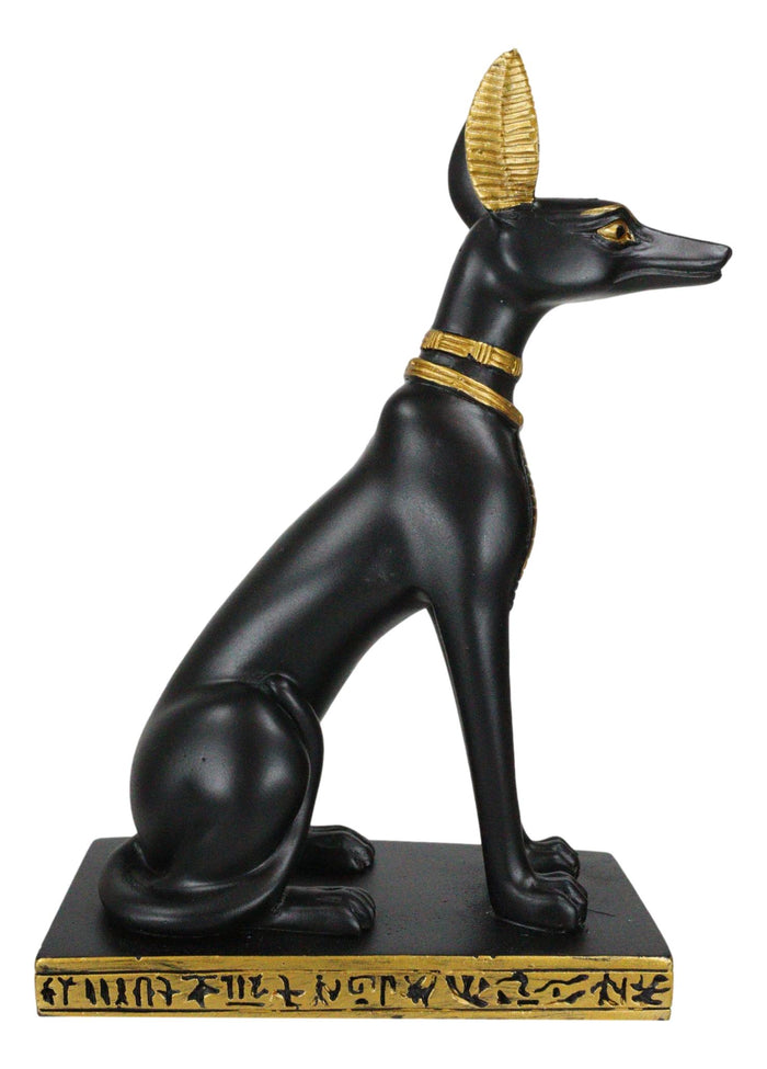 Egyptian Jackal Dog God Of The Dead Anubis Sitting On Hieroglyphic Base Figurine