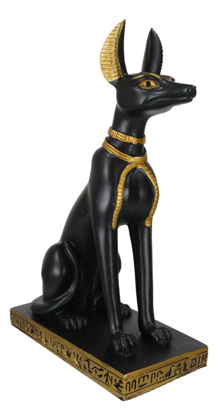 Egyptian Jackal Dog God Of The Dead Anubis Sitting On Hieroglyphic Base Figurine